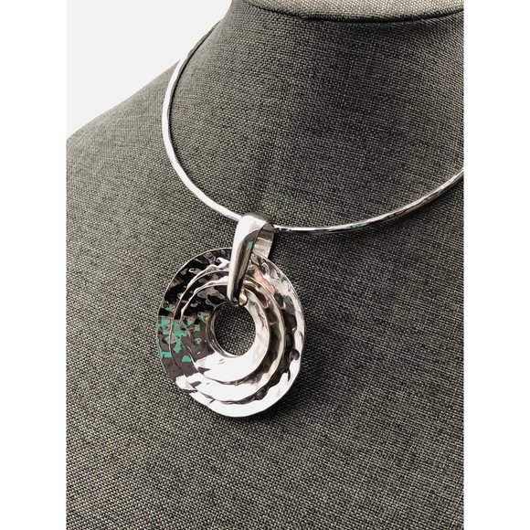 Choker Slider Silver Tone Disc Necklace - Picture 1 of 5